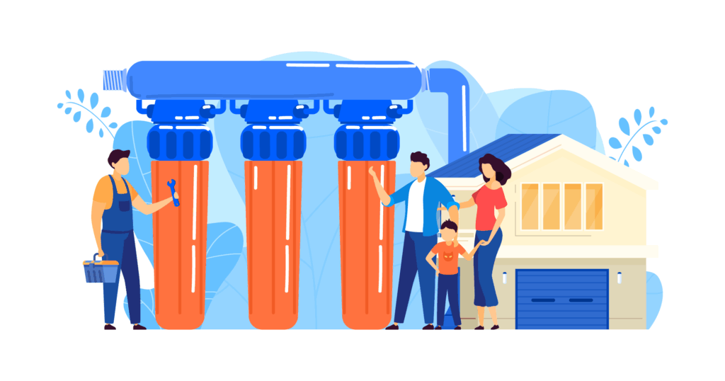 浄水器のフィルターと家族のイメージイラスト