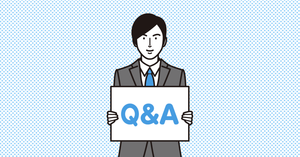 Q＆Aのパネルを掲げるスーツの男性のイラスト